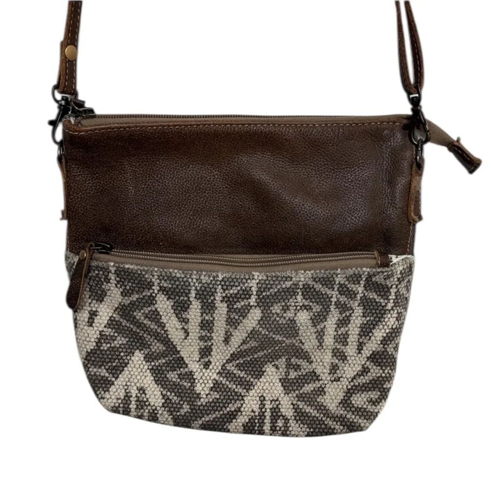 Myra Brown Leather Grey Arrow Medium Crossbody Bag